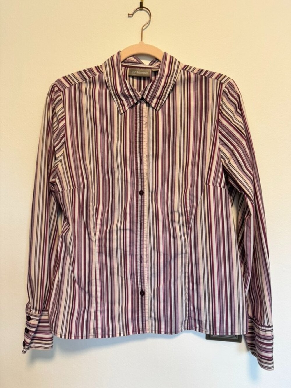 Croft & Barrow M Purple Stripe Button Down Stretch - Picture 2 of 7